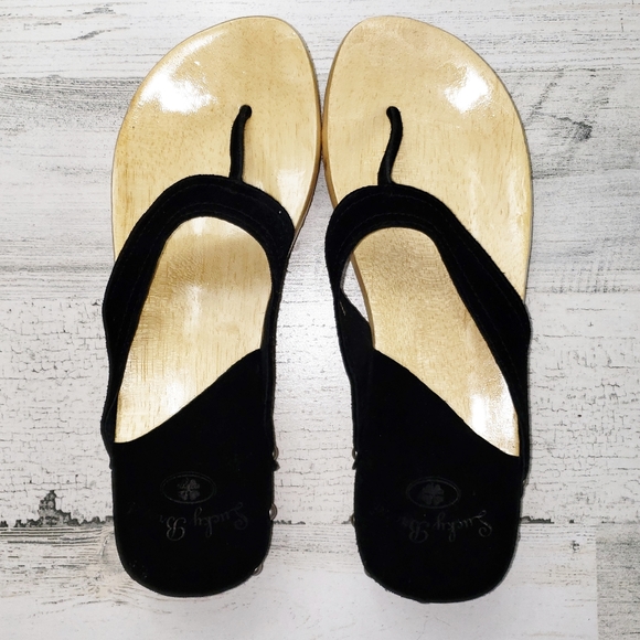 Lucky Brand Shoes - Lucky Brand Black Suede and Wood Flip Flops Size 7